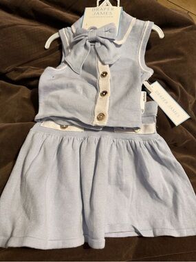 Girls Draper James Light Blue Knit Two-Piece Set with accessory 3T NWT